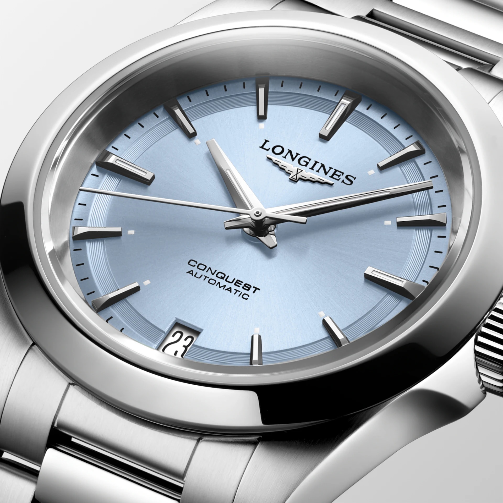 LONGINES Conquest Automatic Sunray Light Blue Dial 34mm Silver Stainless Steel Bracelet L34304926 - 4