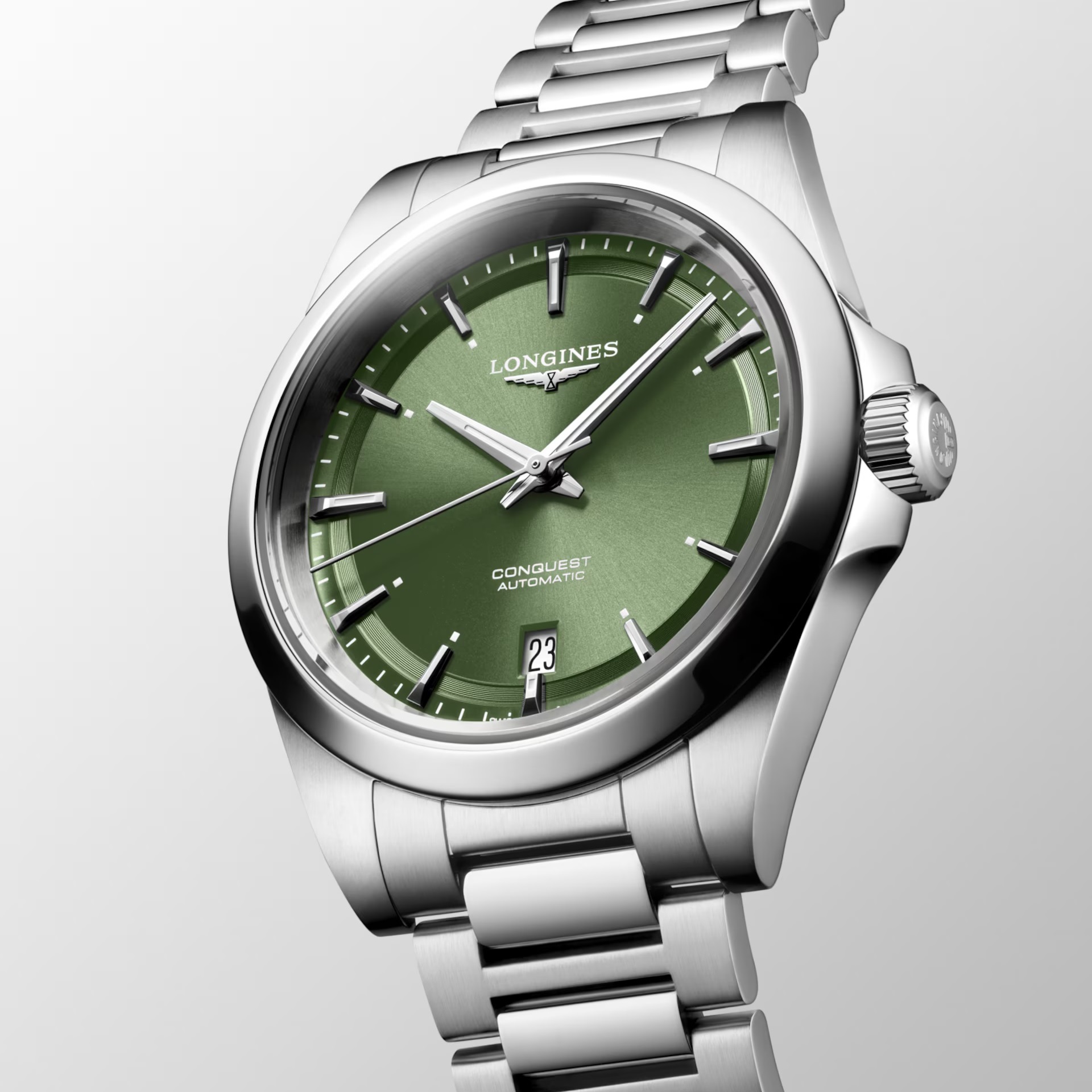 LONGINES Conquest Automatic Sunray Green Dial 38mm Silver Stainless Steel Bracelet L37204026 - 4