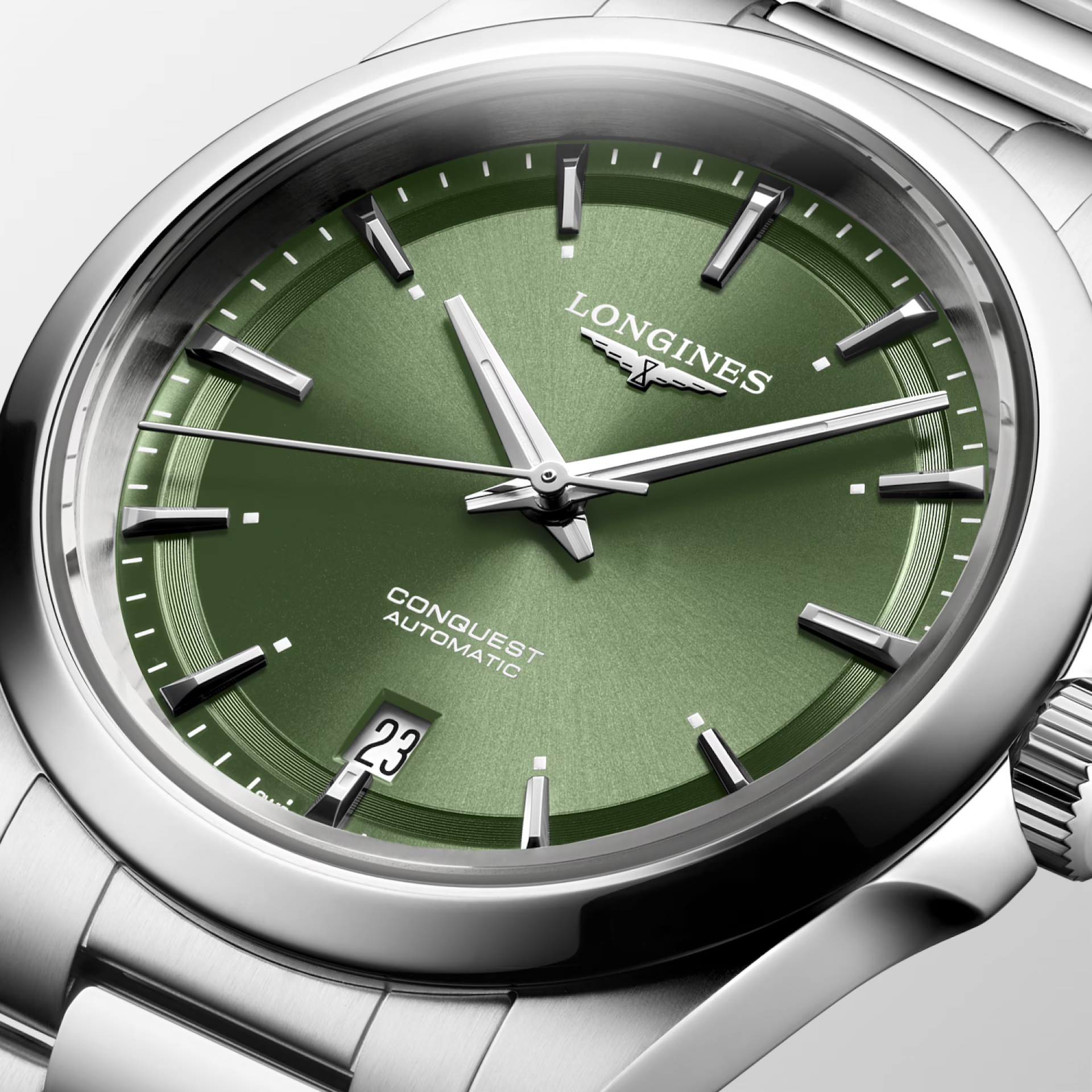 LONGINES Conquest Automatic Sunray Green Dial 38mm Silver Stainless Steel Bracelet L37204026 - 5