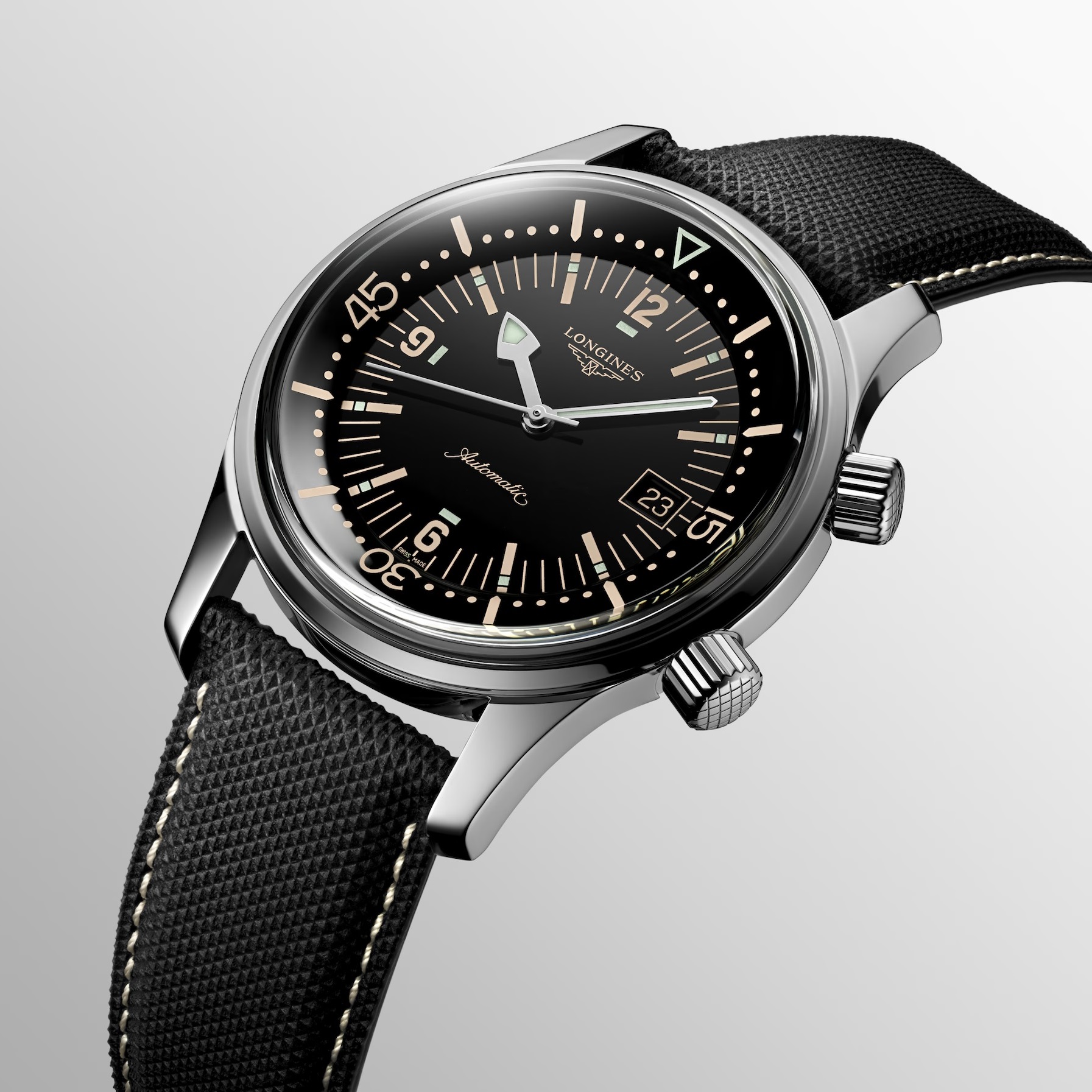 LONGINES Legend Diver Black Dial 42mm Silver Stainless Steel Black Leather Strap L37744500 - 