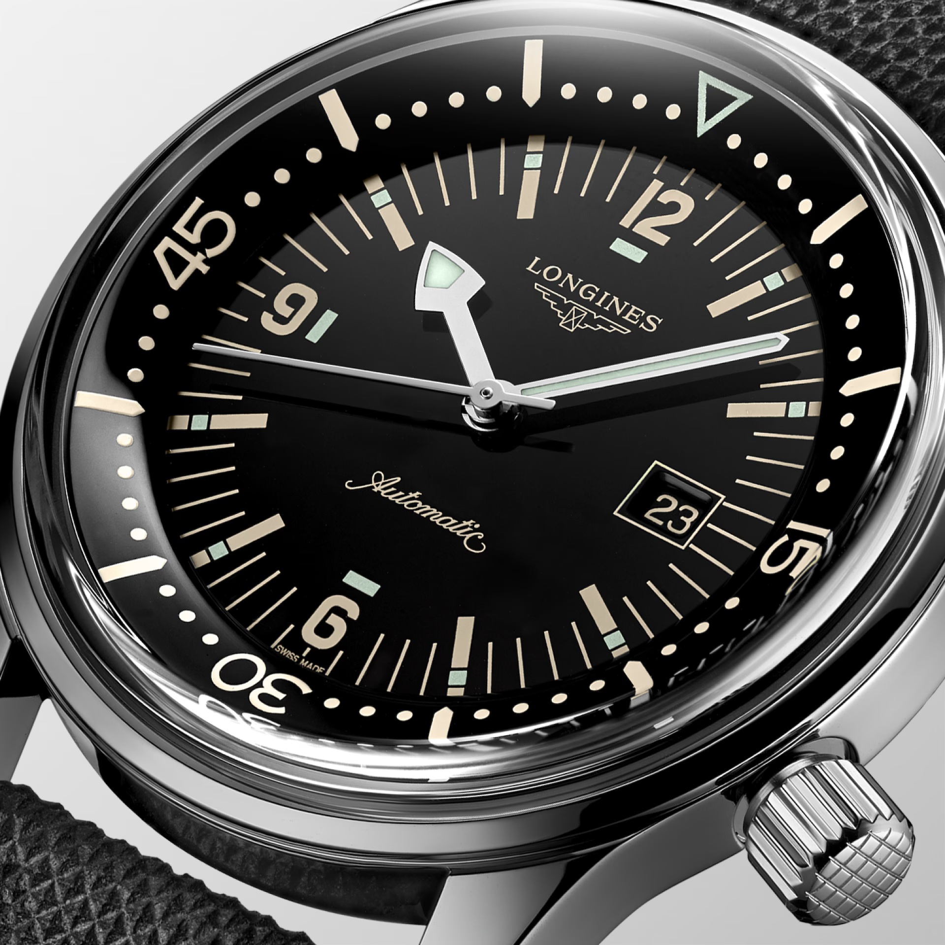 LONGINES Legend Diver Black Dial 42mm Silver Stainless Steel Black Leather Strap L37744500 - 9