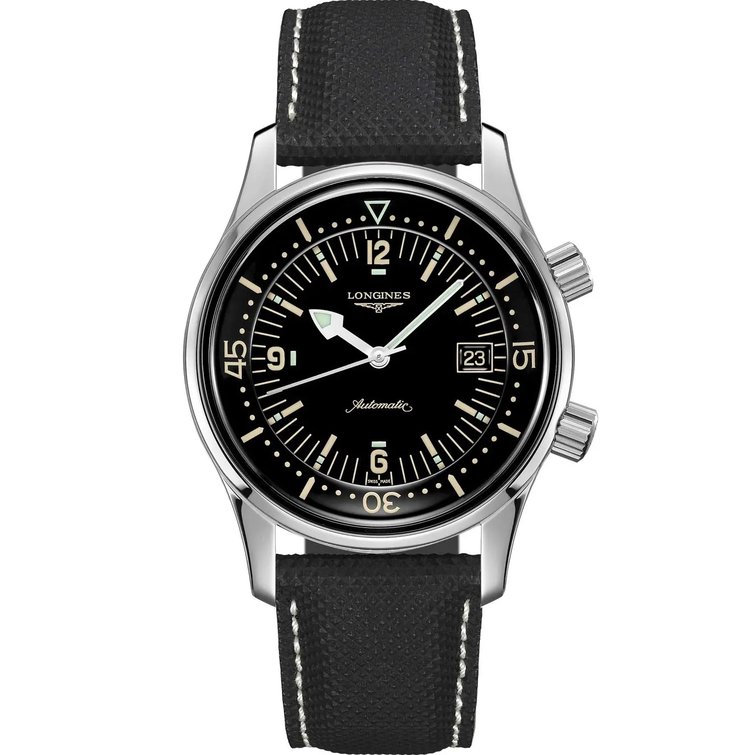 LONGINES Legend Diver Black Dial 42mm Silver Stainless Steel Black Leather Strap L37744500 - 