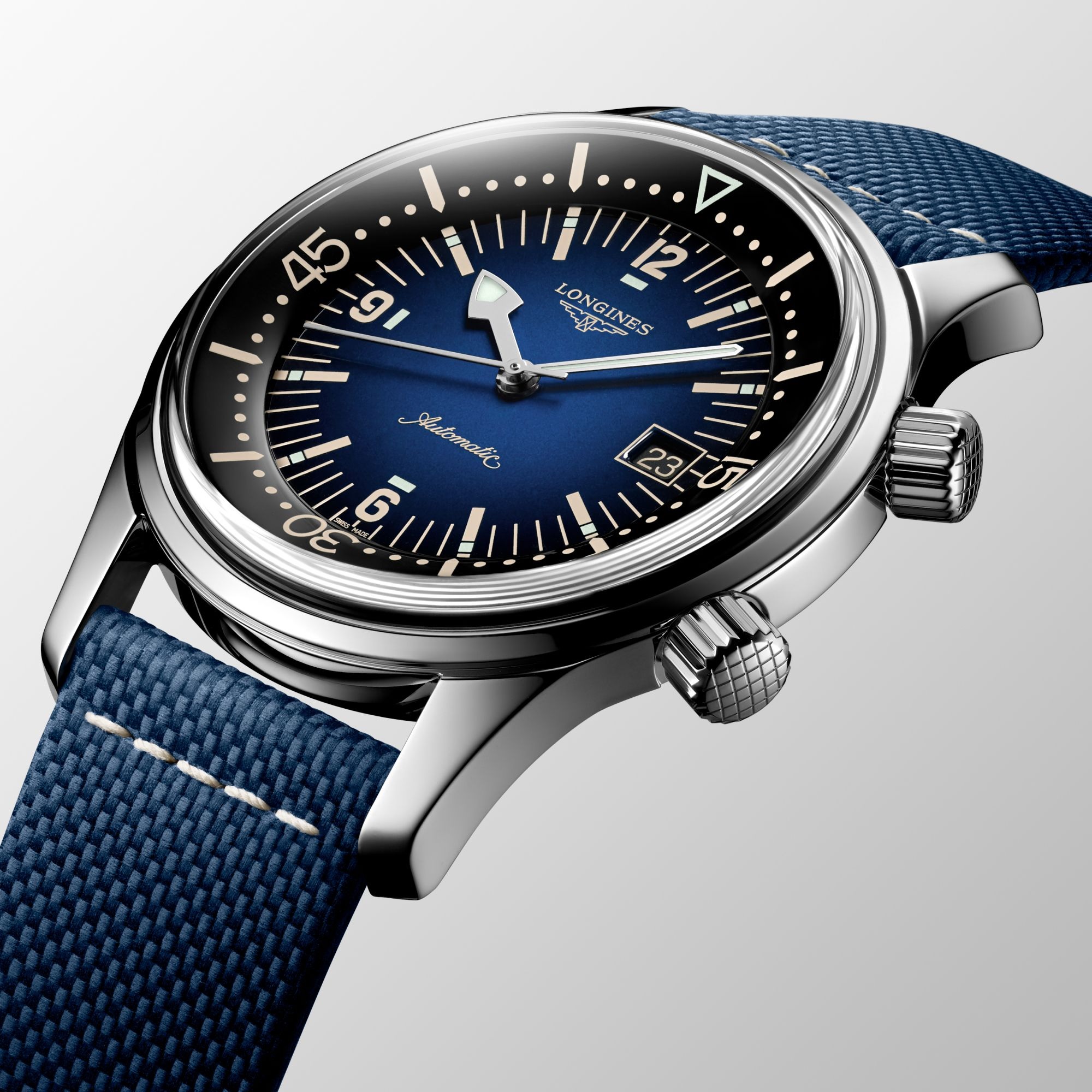 LONGINES Legend Diver Blue Dial 42mm Silver Stainless Steel Blue Leather Strap L37744902 - 3