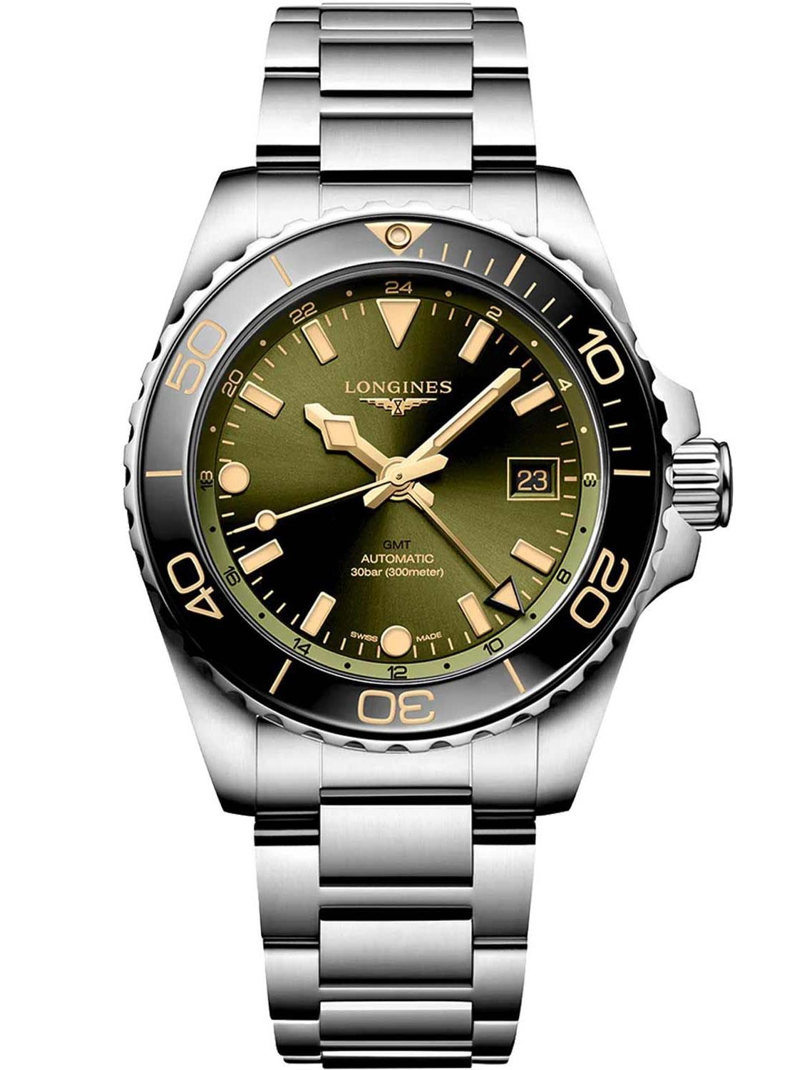 LONGINES HydroConquest GMT Ceramic Automatic Green Dial 41mm Silver Stainless Steel Bracelet L37904066 - 