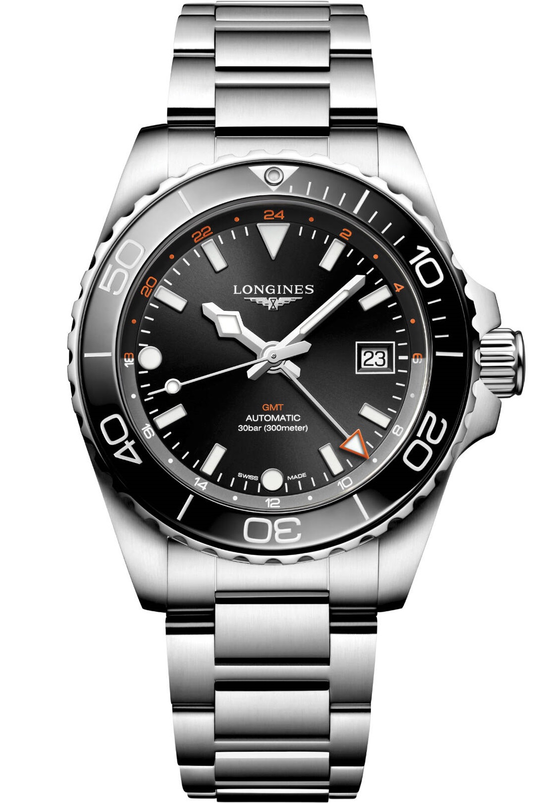 LONGINES HydroConquest GMT Ceramic Automatic Black Dial 41mm Silver Stainless Steel Bracelet L37904566 - 1