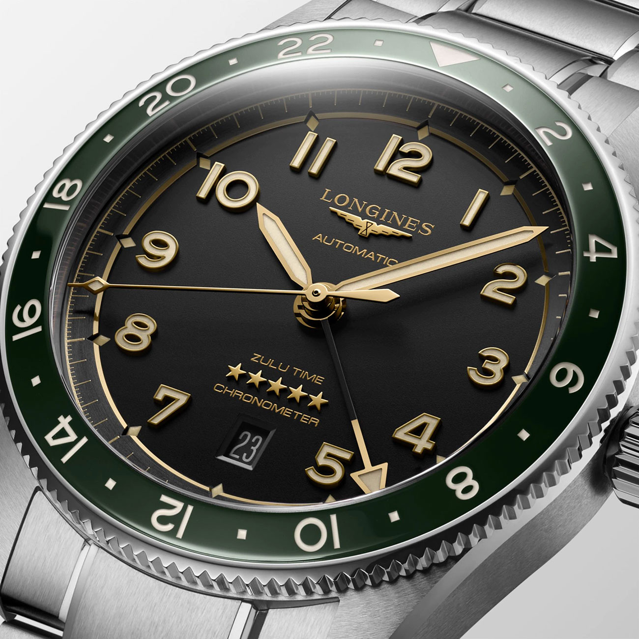 LONGINES Spirit Zulu Time Black Gold Dial 42mm Silver Stainless Steel Bracelet L38124636 - 3