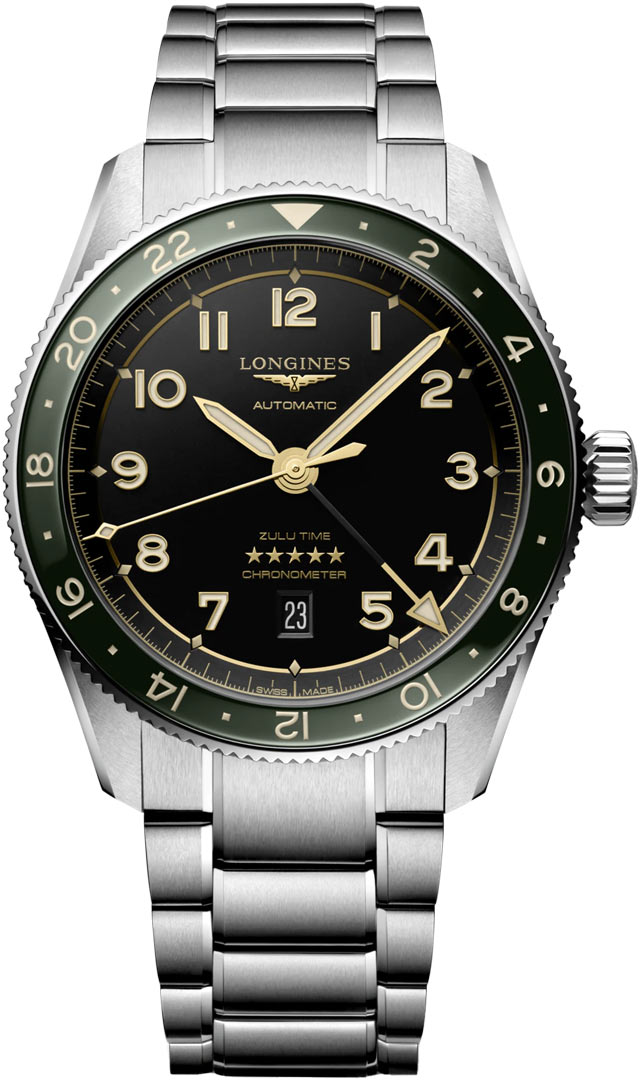 LONGINES Spirit Zulu Time Black Gold Dial 42mm Silver Stainless Steel Bracelet L38124636 - 
