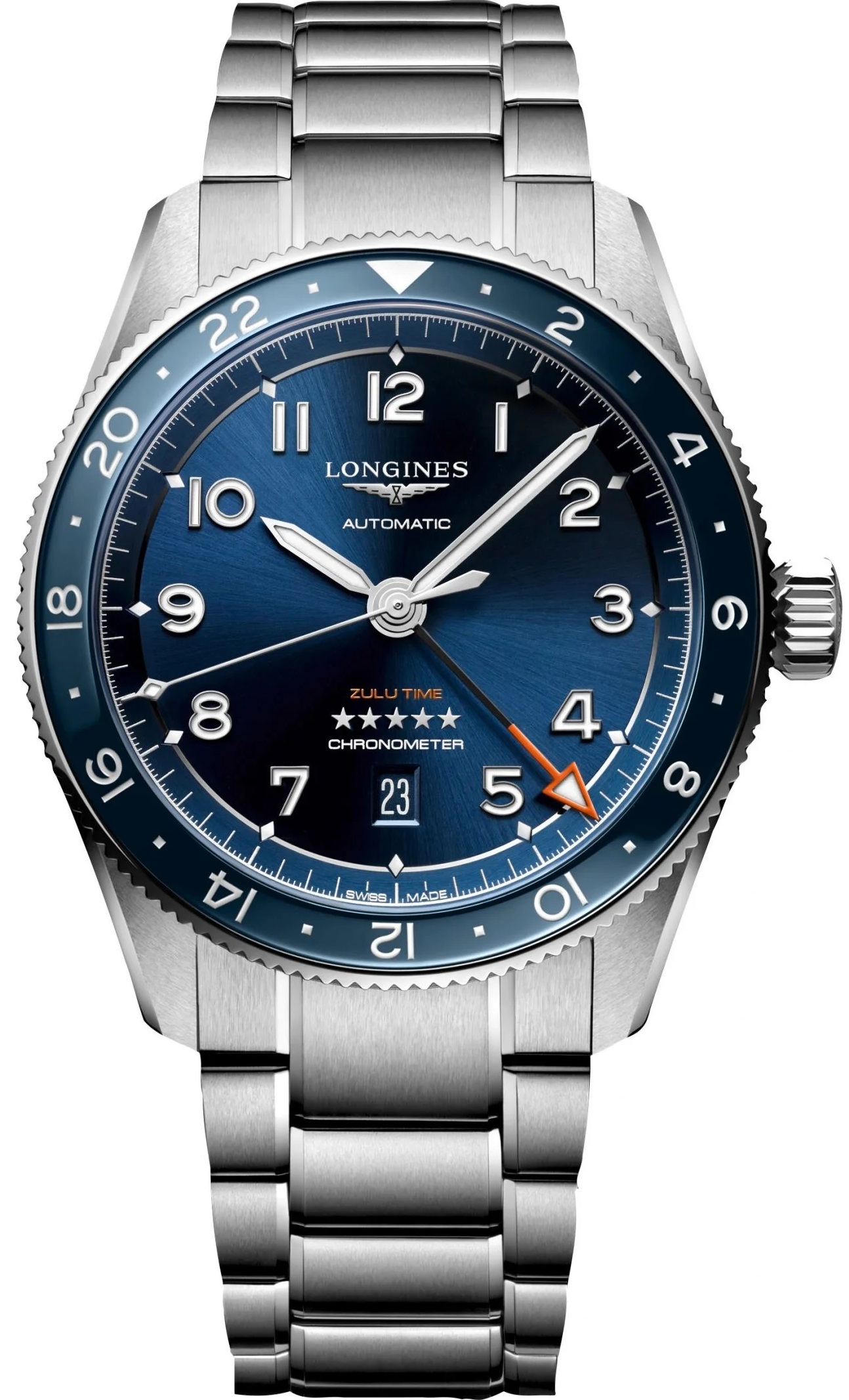 LONGINES Spirit Zulu Time 42mm Silver Stainless Steel Bracelet L38124936 - 