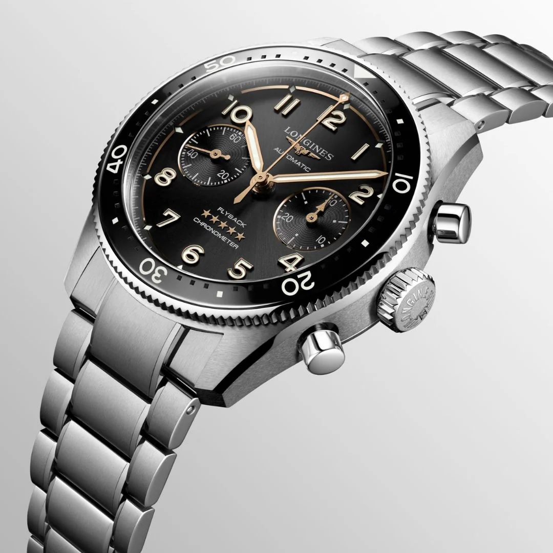LONGINES Spirit Flyback Chronograph Black Dial 42mm Silver Stainless Steel Bracelet L38214536 - 