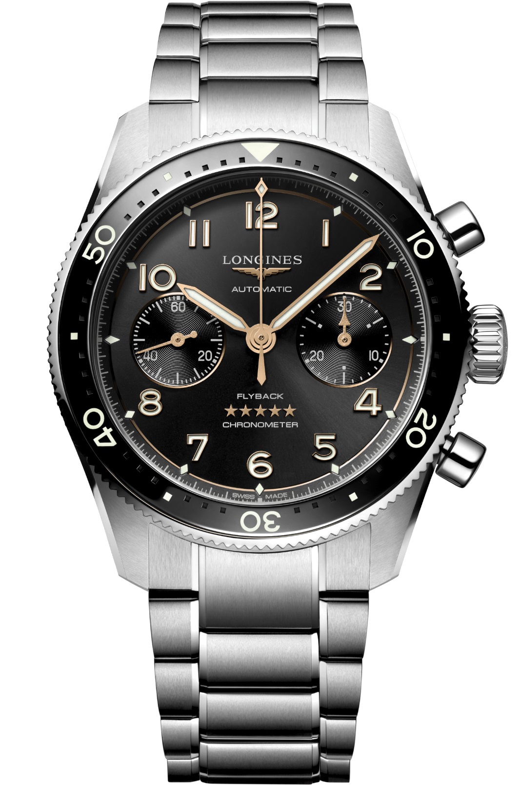 LONGINES Spirit Flyback Chronograph Black Dial 42mm Silver Stainless Steel Bracelet L38214536 - 