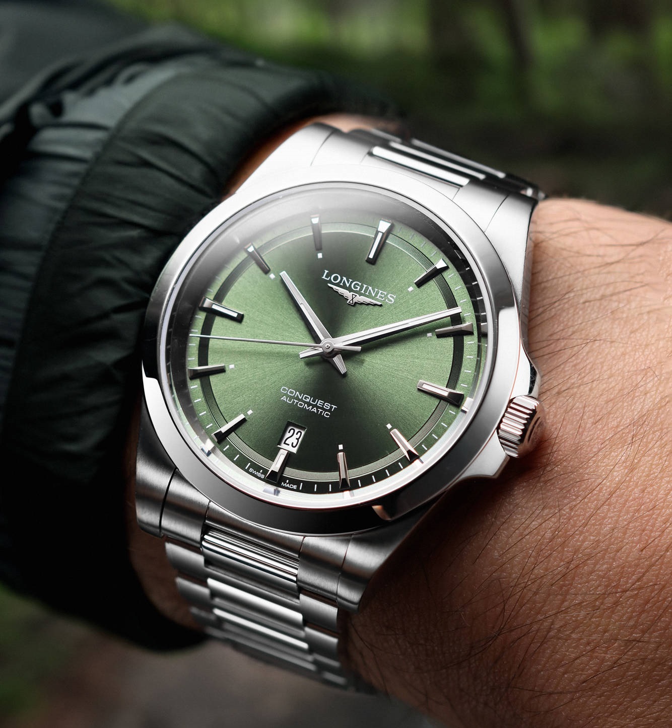 LONGINES Conquest Automatic Sunray Green Dial 41mm Silver Stainless Steel Bracelet L38304026 - 5