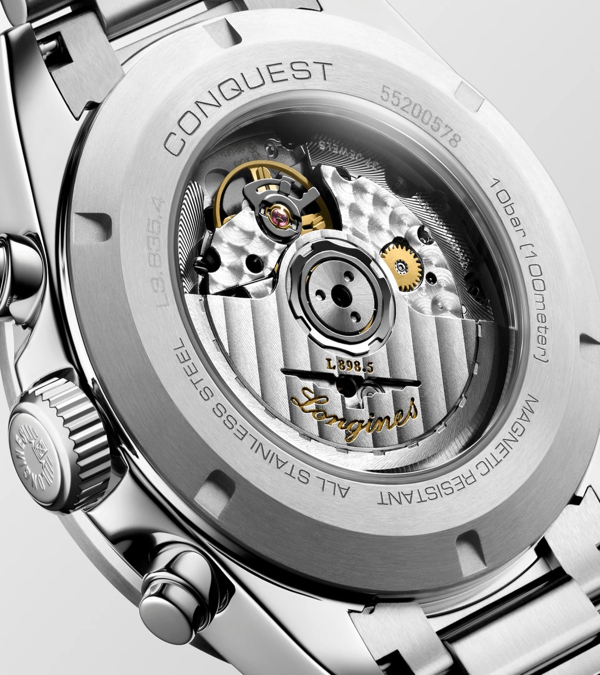 LONGINES Conquest Chronograph Automatic Ceramic Gold Dial 42mm Silver Stainless Steel Bracelet L38354326 - 4
