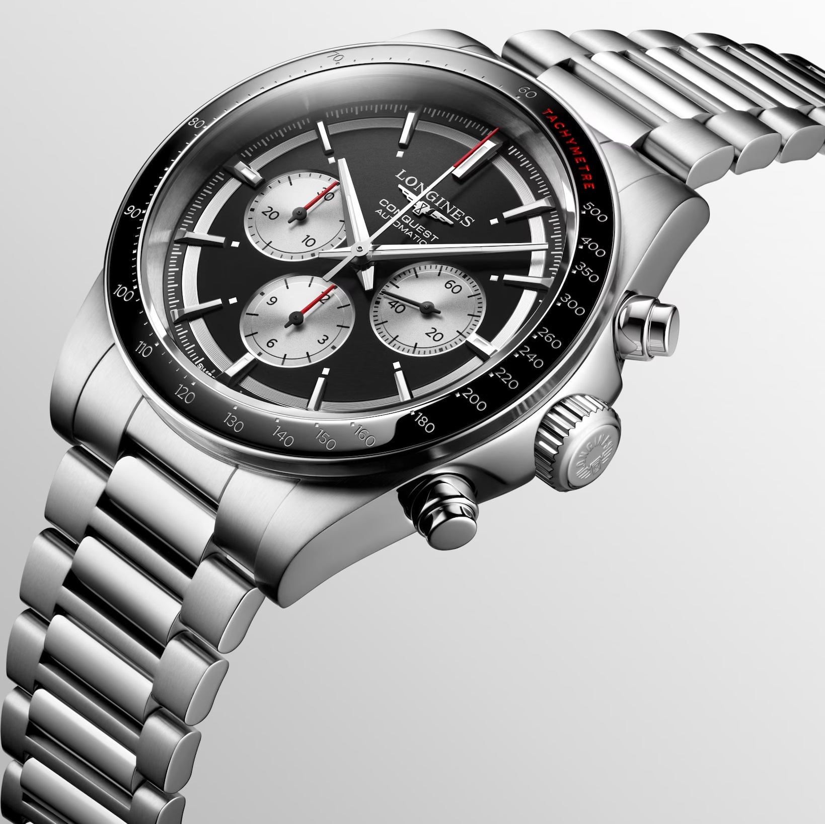 LONGINES Conquest Chronograph Automatic Black With Silver Counters Dial 42mm Silver Stainless Steel Bracelet L38354526 - 