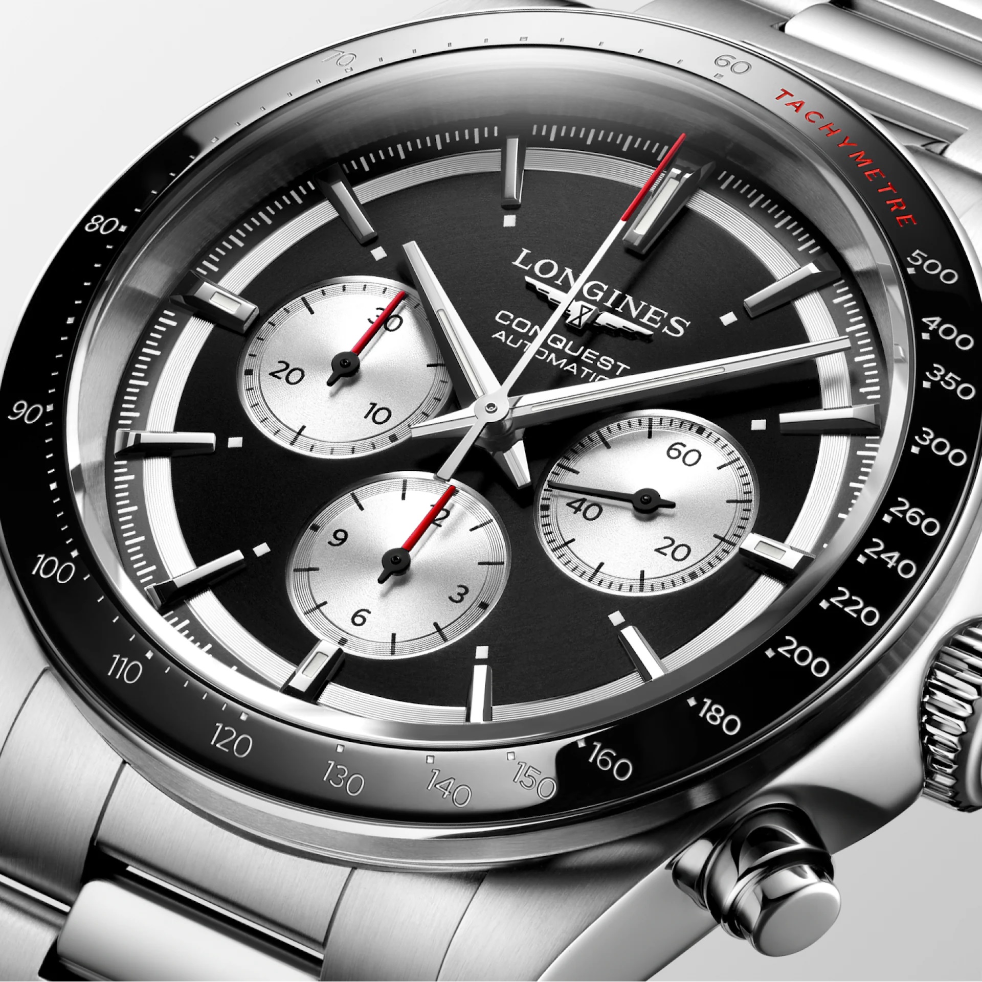 LONGINES Conquest Chronograph Automatic Black With Silver Counters Dial 42mm Silver Stainless Steel Bracelet L38354526 - 4