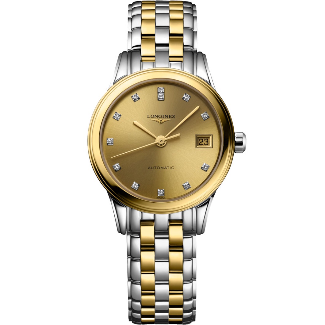 LONGINES Flagship Automatic Gold Dial with Diamonds 26mm Two Tone Gold Stainless Steel Bracelet L42743377 - 