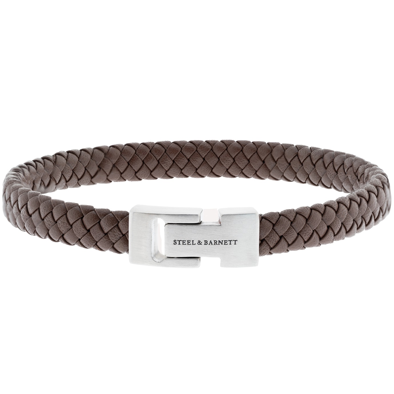 STEEL & BARNETT Archie Men's Bracelet in Brown Leather and Silver Stainless Steel LBA002 - 