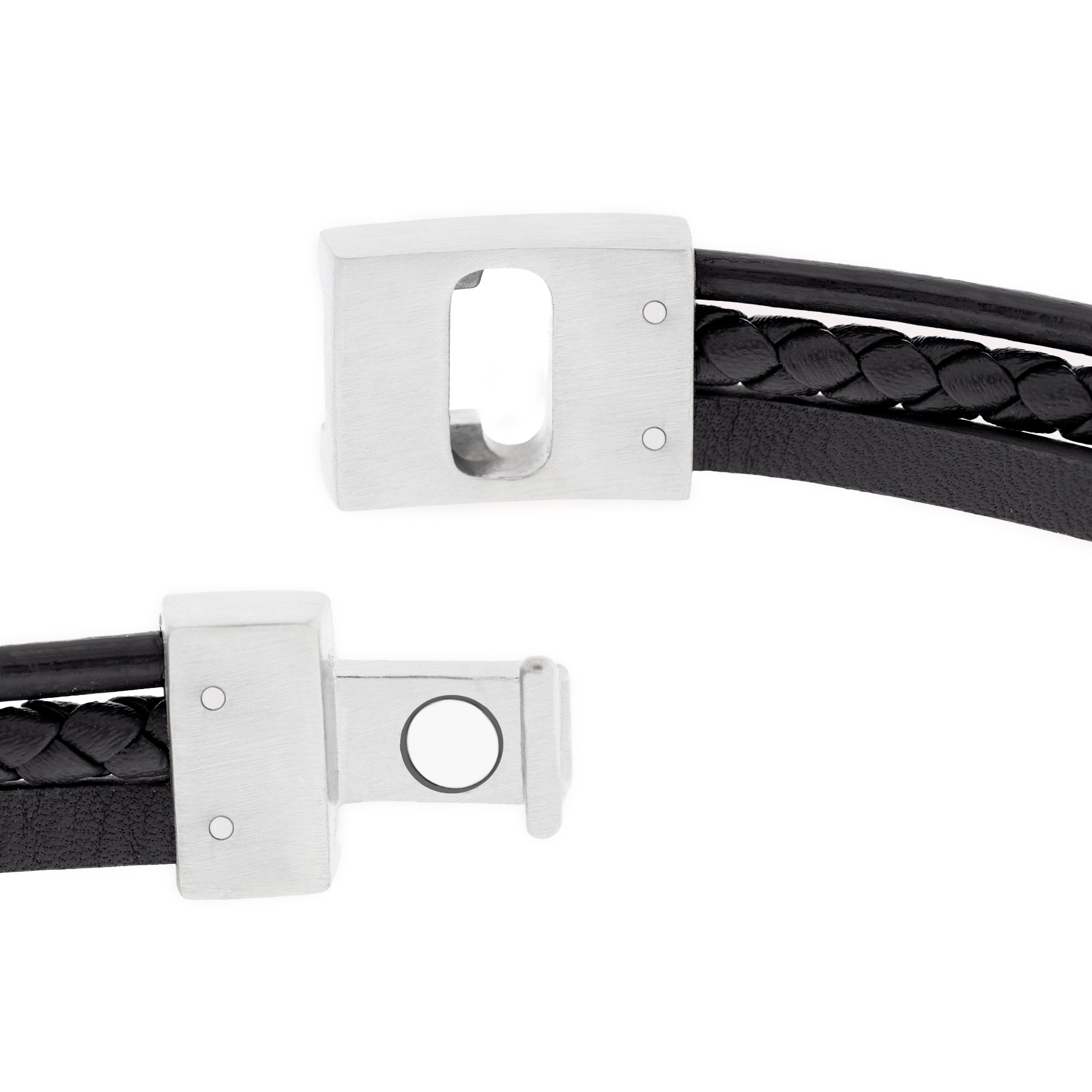 STEEL & BARNETT Casual Code Men's Bracelet in Black Leather and Silver Stainless Steel LBCC001 - 