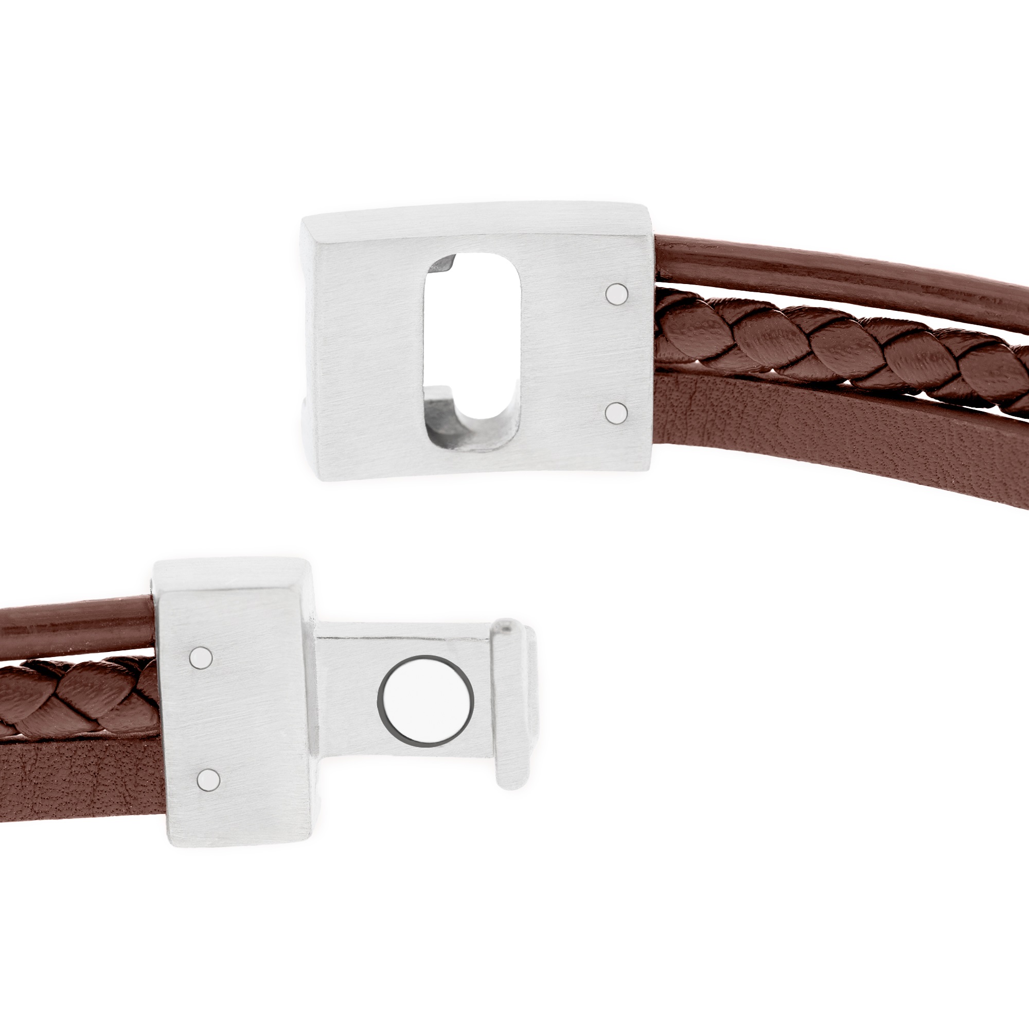 STEEL & BARNETT Casual Code Men's Bracelet in Brown Leather and Silver Stainless Steel LBCC003 - 
