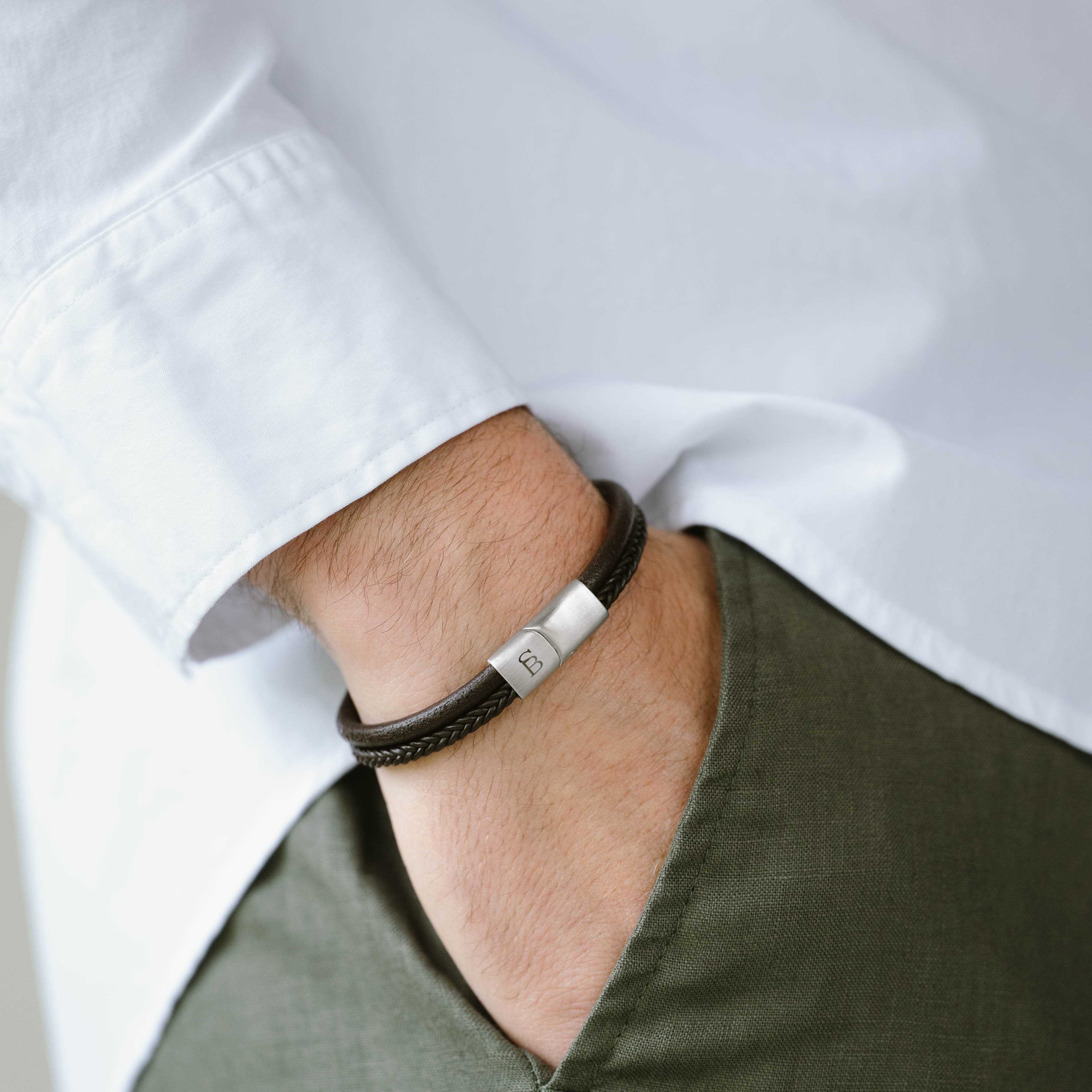 ΒΡΑΧΙΟΛΙ Ανδρικό STEEL & BARNETT Denby από Καφέ Δέρμα και Ασημί Ανοξείδωτο Ατσάλι LBD006 - 4
