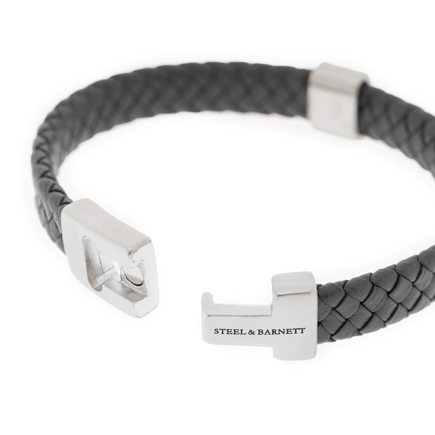 STEEL & BARNETT Harrison Men's Bracelet in Grey Leather and Silver Stainless Steel LBH005 - 