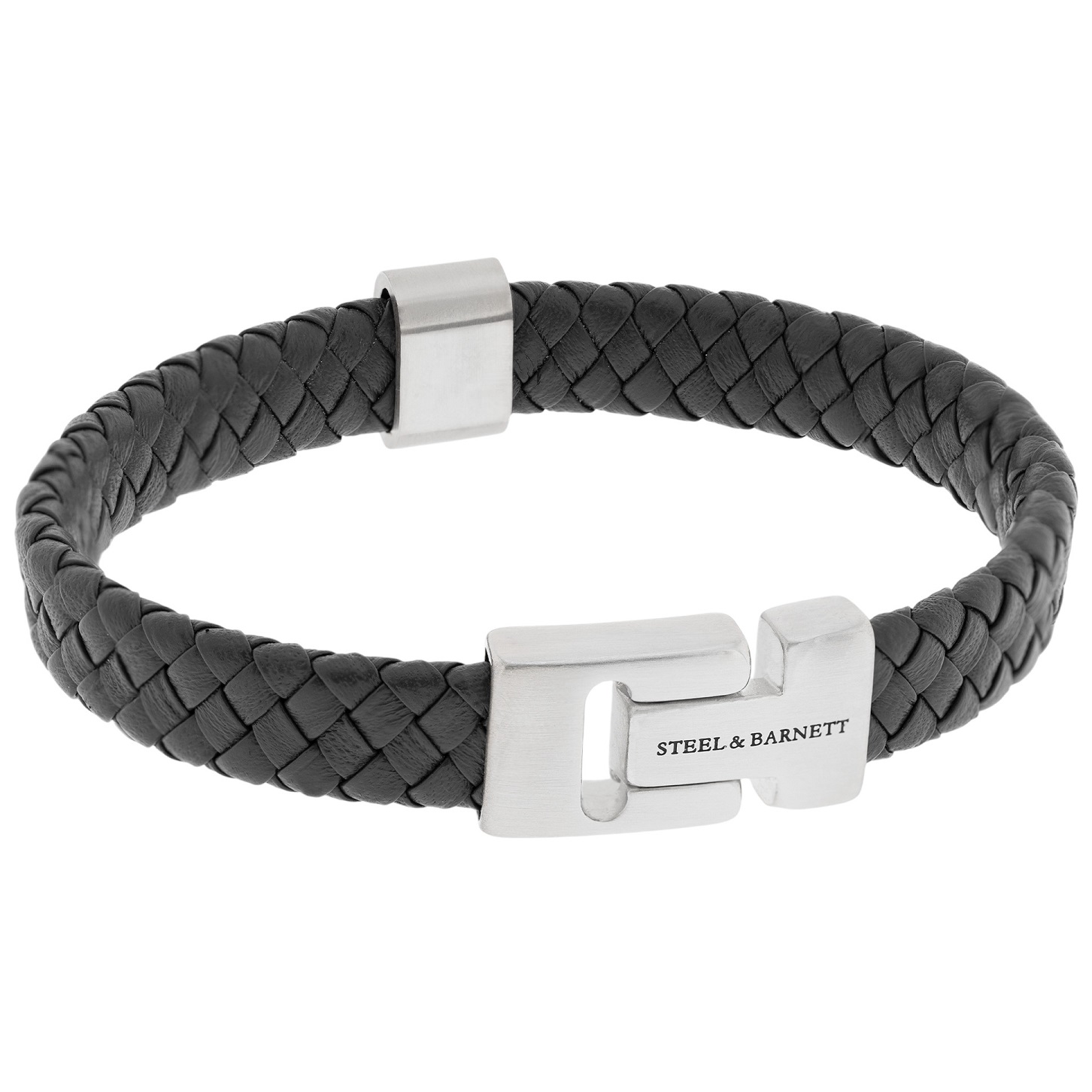 STEEL & BARNETT Harrison Men's Bracelet in Grey Leather and Silver Stainless Steel LBH005 - 