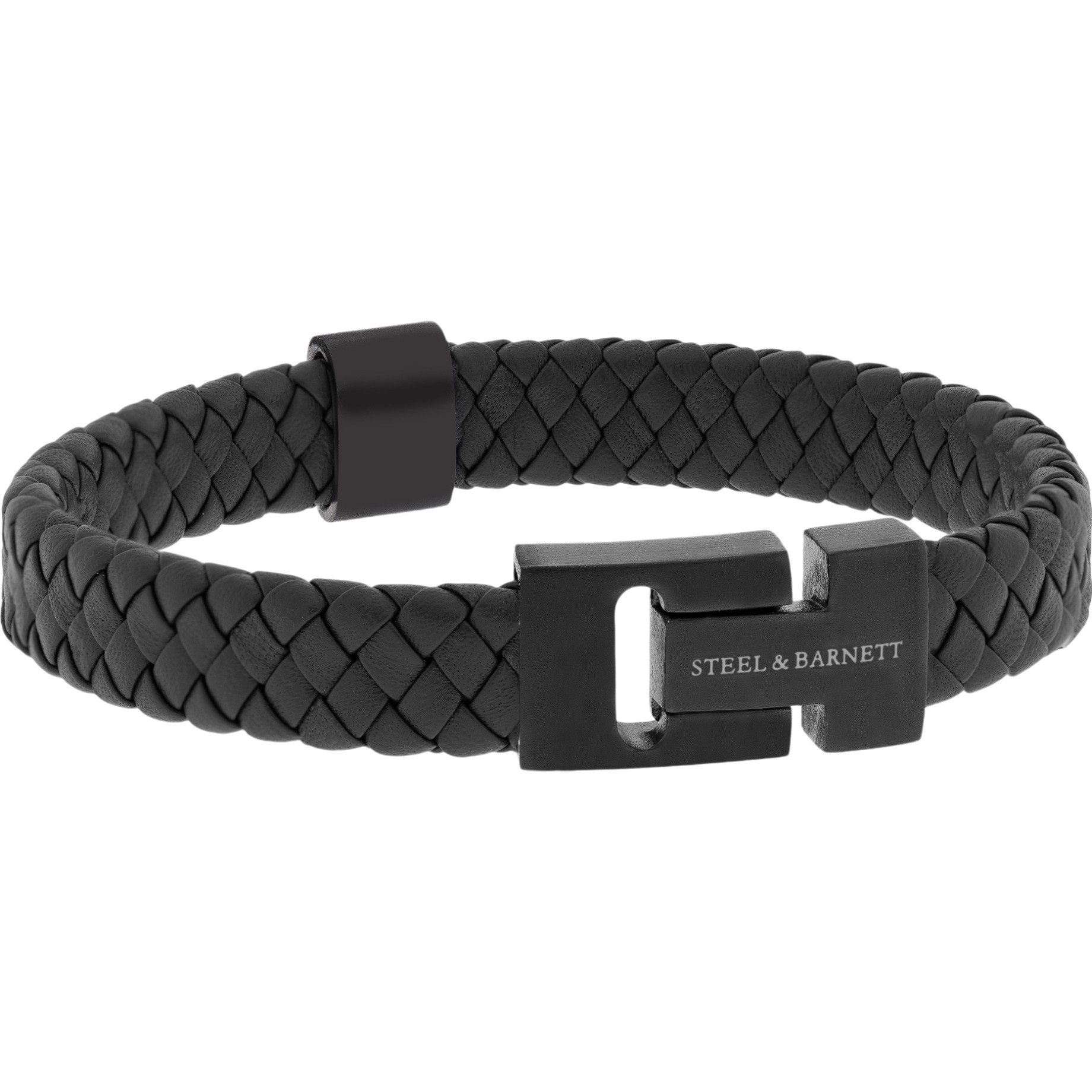 STEEL & BARNETT Harrison Men's Bracelet in Black Leather and Black Stainless Steel LBH007 - 