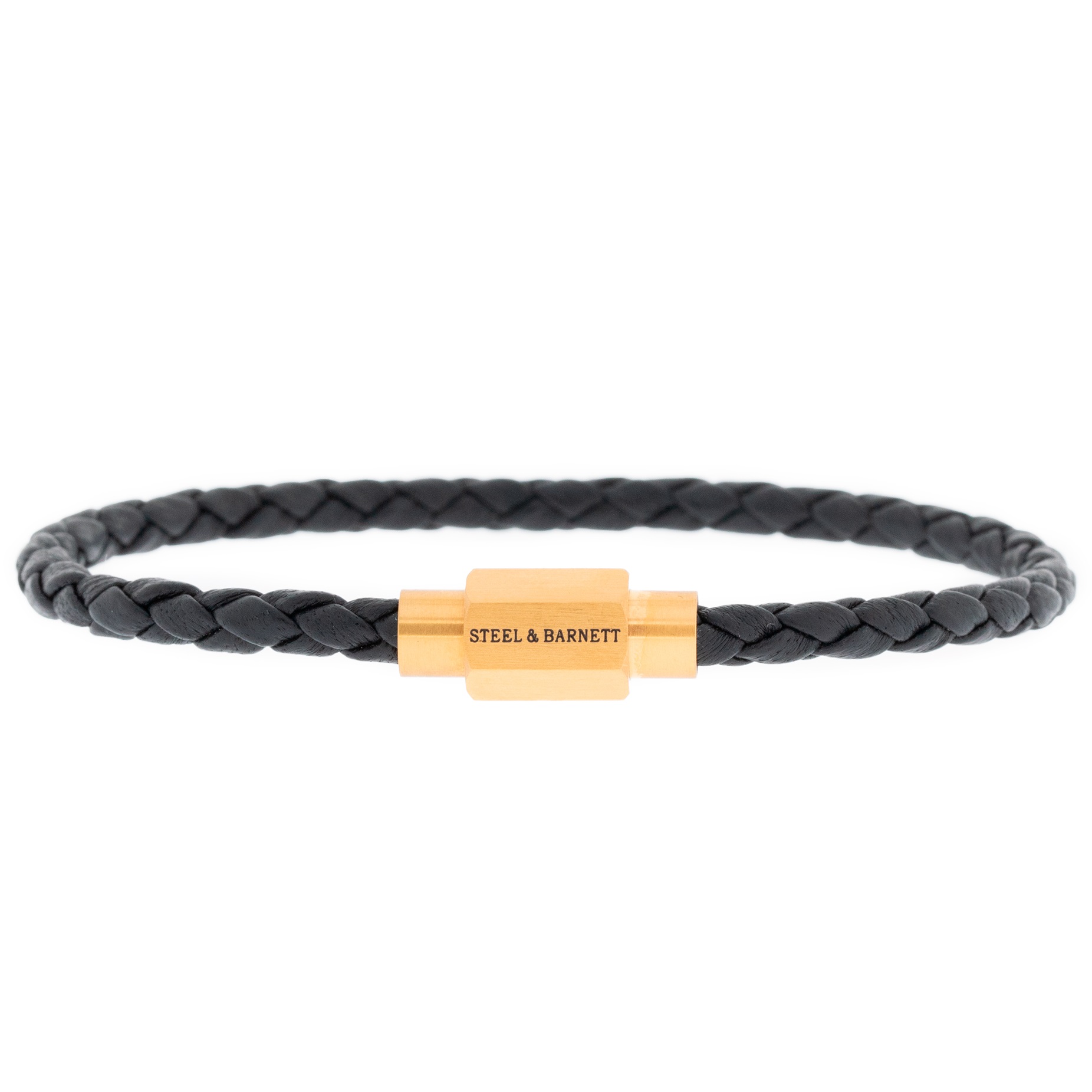STEEL & BARNETT Luke Landon Men's Bracelet in Black Leather and Gold-Plated Stainless Steel LBLL002 - 