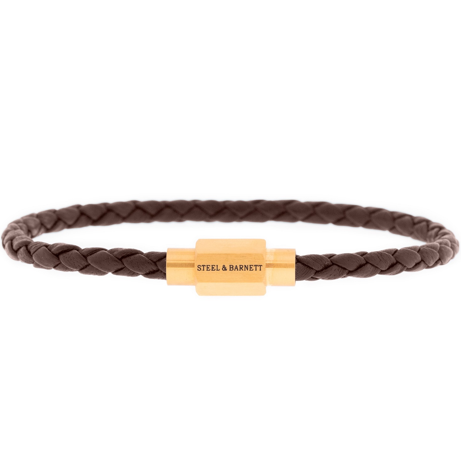 STEEL & BARNETT Luke Landon Men's Bracelet in Brown Leather and Gold-Plated Stainless Steel LBLL004 - 