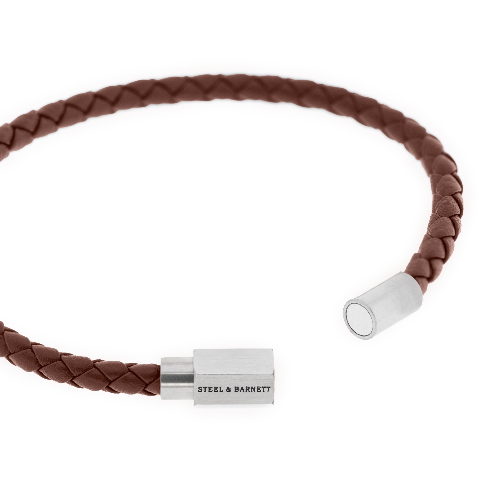 STEEL & BARNETT Luke Landon Men's Bracelet in Brown Leather and Silver Stainless Steel LBLL005 - 