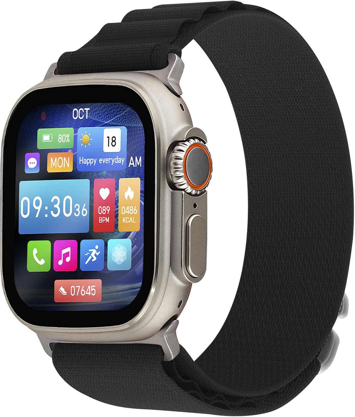 LEE COOPER Square Edge Plus Smartwatch 49 x 43mm Silver Metal Black Fabric Strap LC.SM.3.11 - 