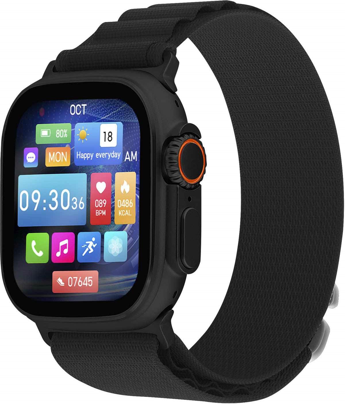 LEE COOPER Square Edge Plus Smartwatch 49 x 43mm Black Metal Black Fabric Strap LC.SM.3.12 - 