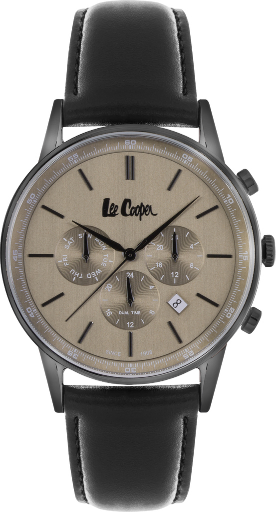 LEE COOPER Multifunction 44mm Black Super Metal Black Leather Strap LC06887.671 - 1