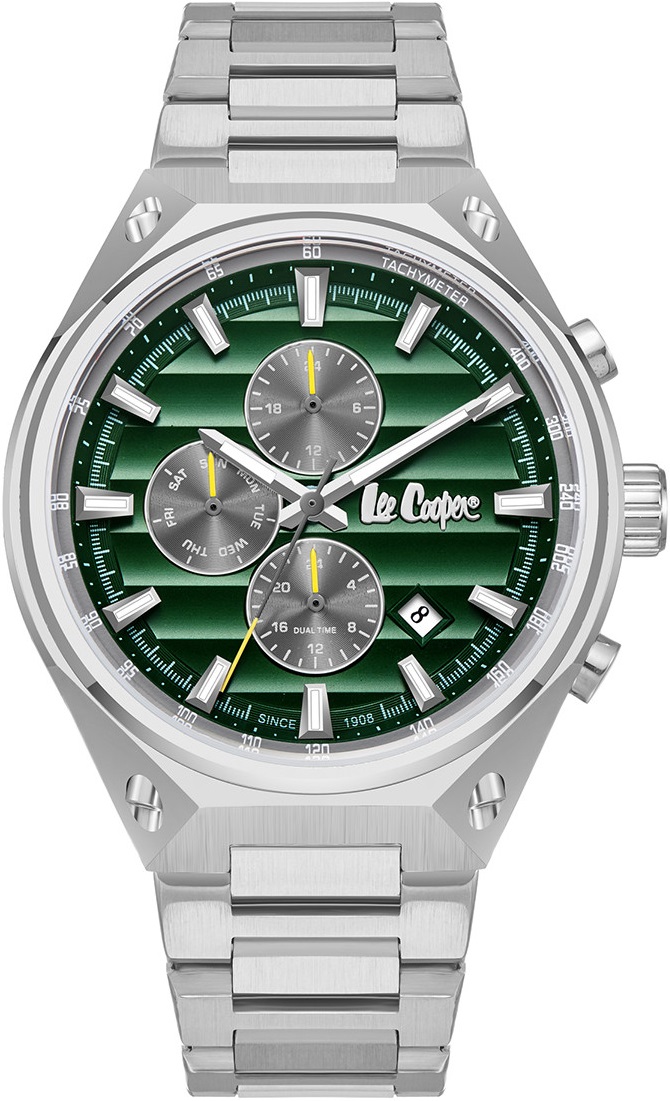 LEE COOPER Dual Time Multifunction Green Dial 45mm Silver Stainless Steel Bracelet LC08026.370 - 