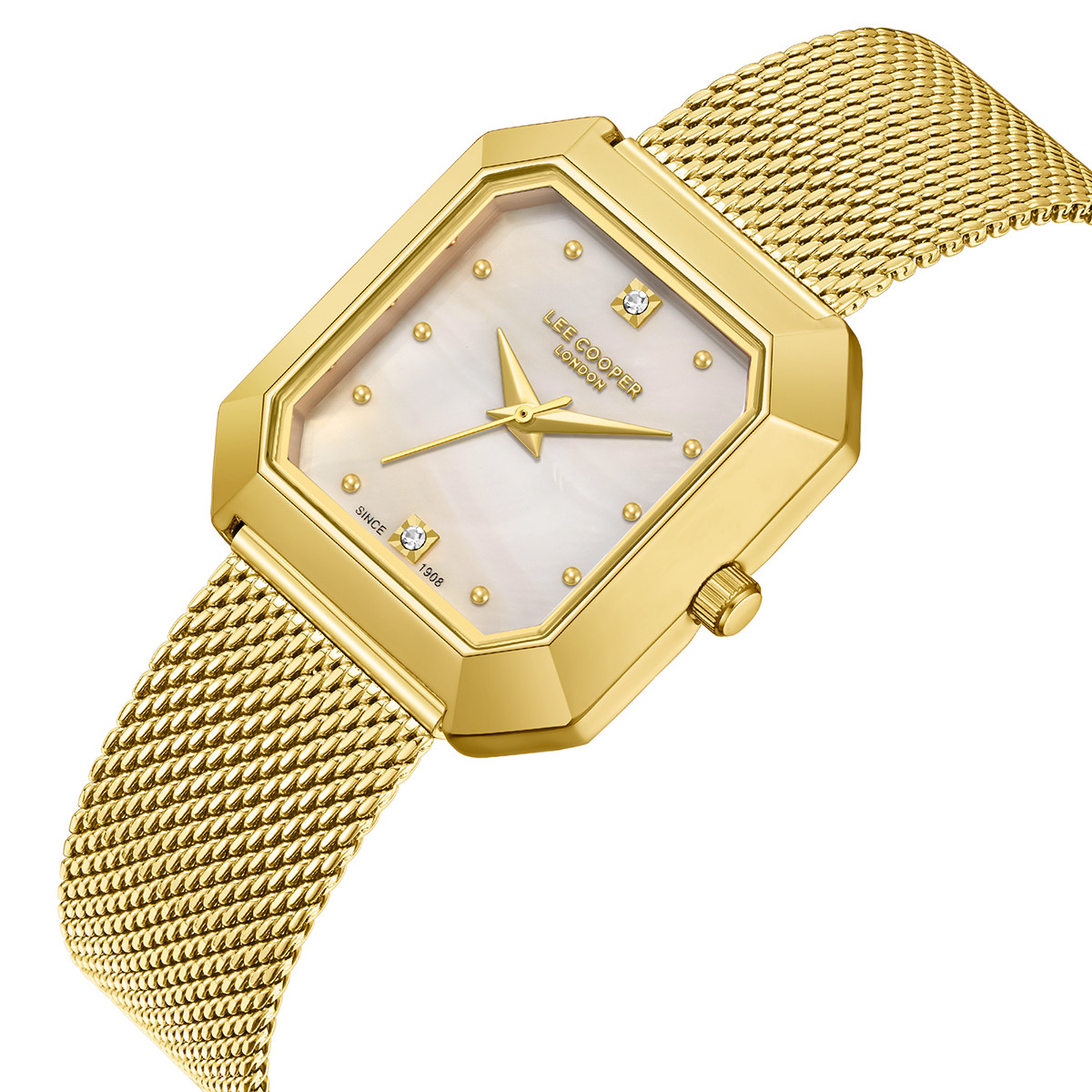 LEE COOPER Ladies White Pearl Dial 27mm Gold Stainless Steel Mesh Bracelet LC08027.120 - 3
