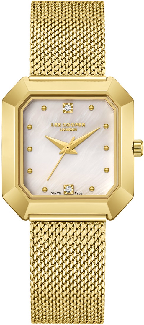 LEE COOPER Ladies White Pearl Dial 27mm Gold Stainless Steel Mesh Bracelet LC08027.120 - 