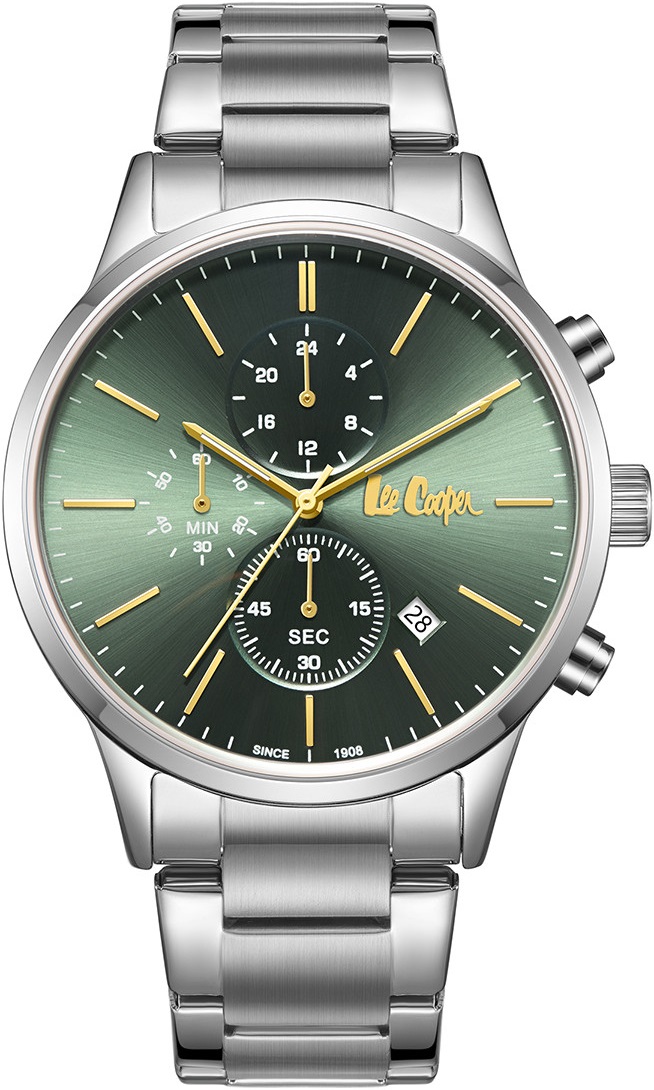 LEE COOPER Chronograph Green Dial 43.5mm Silver Stainless Steel Bracelet LC08042.370 - 