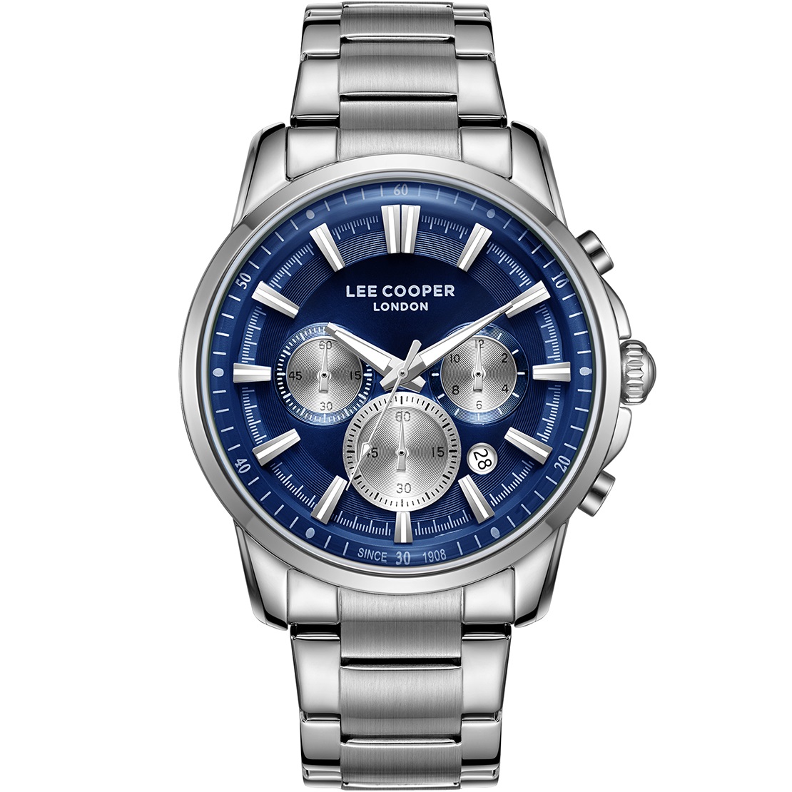 LEE COOPER Chronograph Blue Dial 43mm Silver Stainless Steel Bracelet LC08068.390 - 