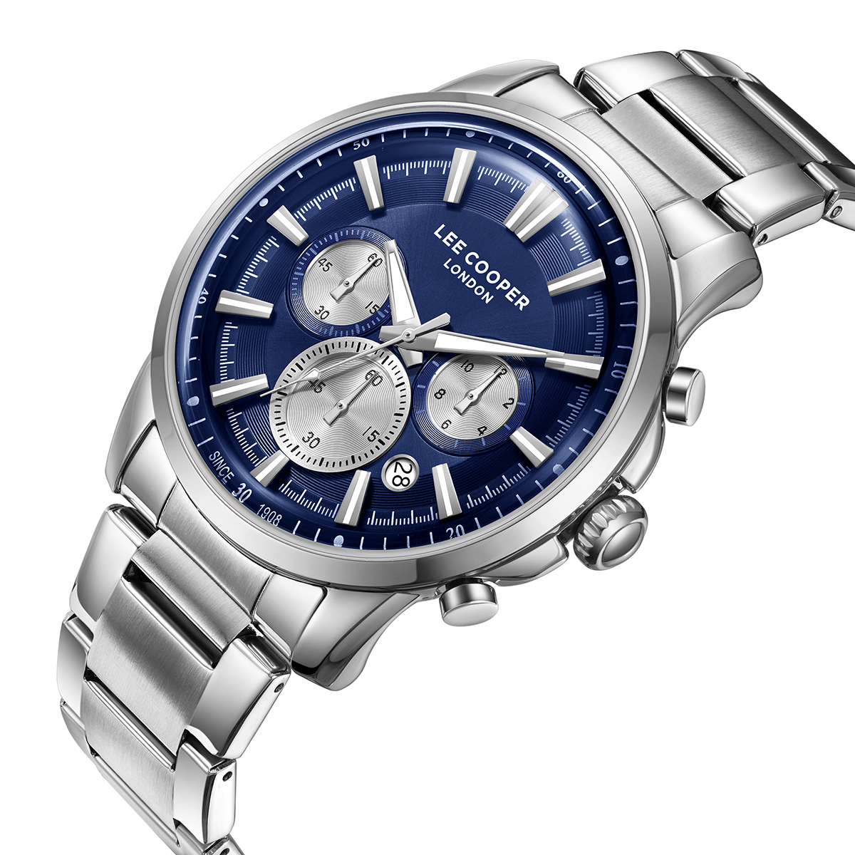 LEE COOPER Chronograph Blue Dial 43mm Silver Stainless Steel Bracelet LC08068.390 - 