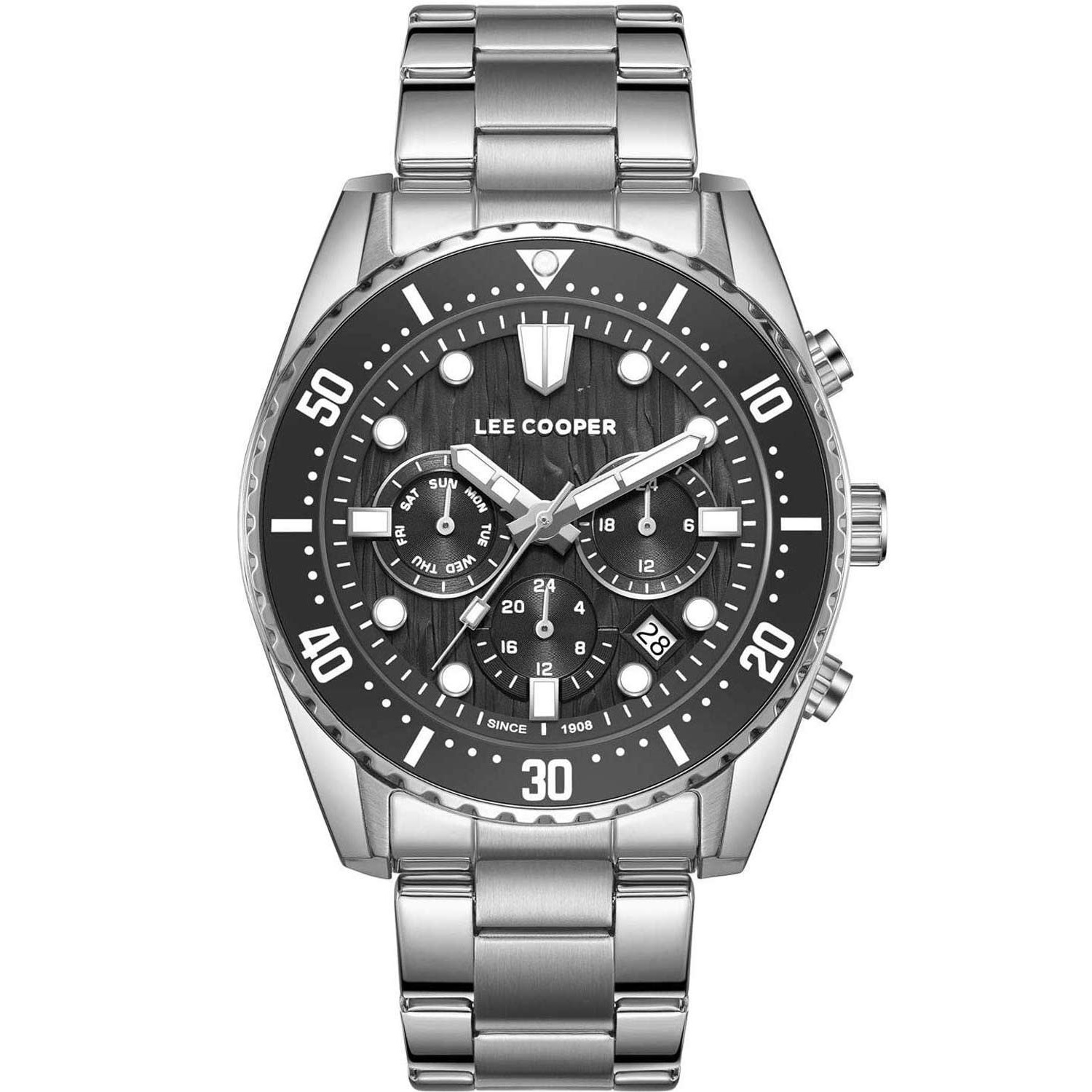 LEE COOPER Dual Time Multifunction Black Dial 43mm Silver Stainless Steel Bracelet LC08101.350 - 