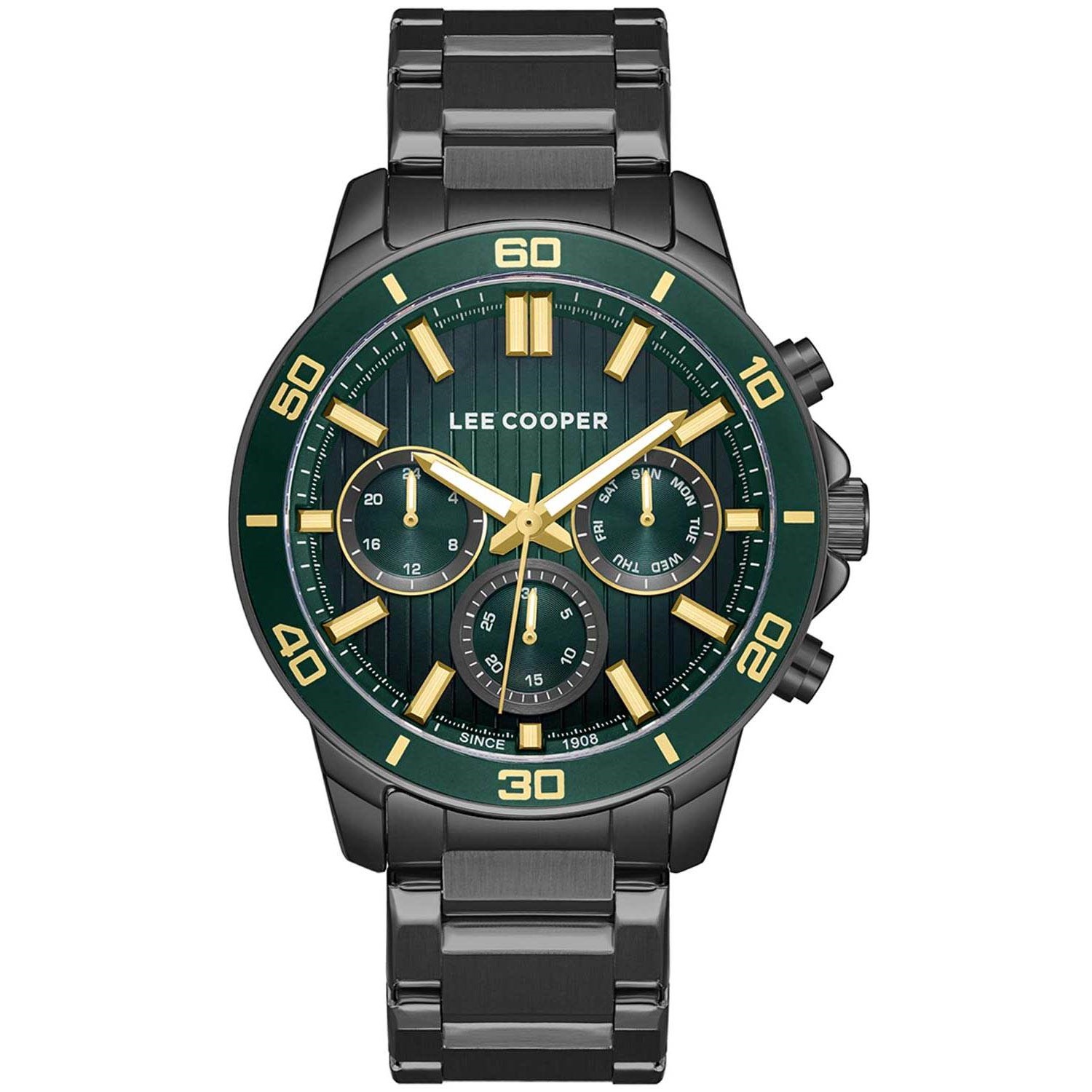 LEE COOPER Multifunction Green Dial 42mm Black Stainless Steel Bracelet LC08106.070 - 