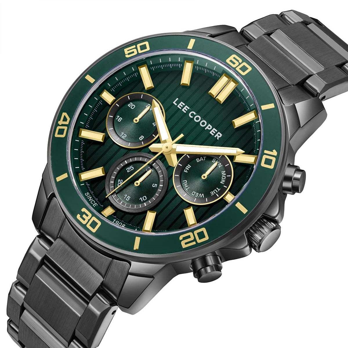 LEE COOPER Multifunction Green Dial 42mm Black Stainless Steel Bracelet LC08106.070 - 