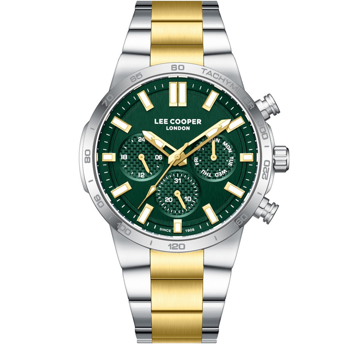 LEE COOPER Multifunction Green Dial 43mm Two Tone Gold & Silver Stainless Steel Bracelet LC08293.270 - 