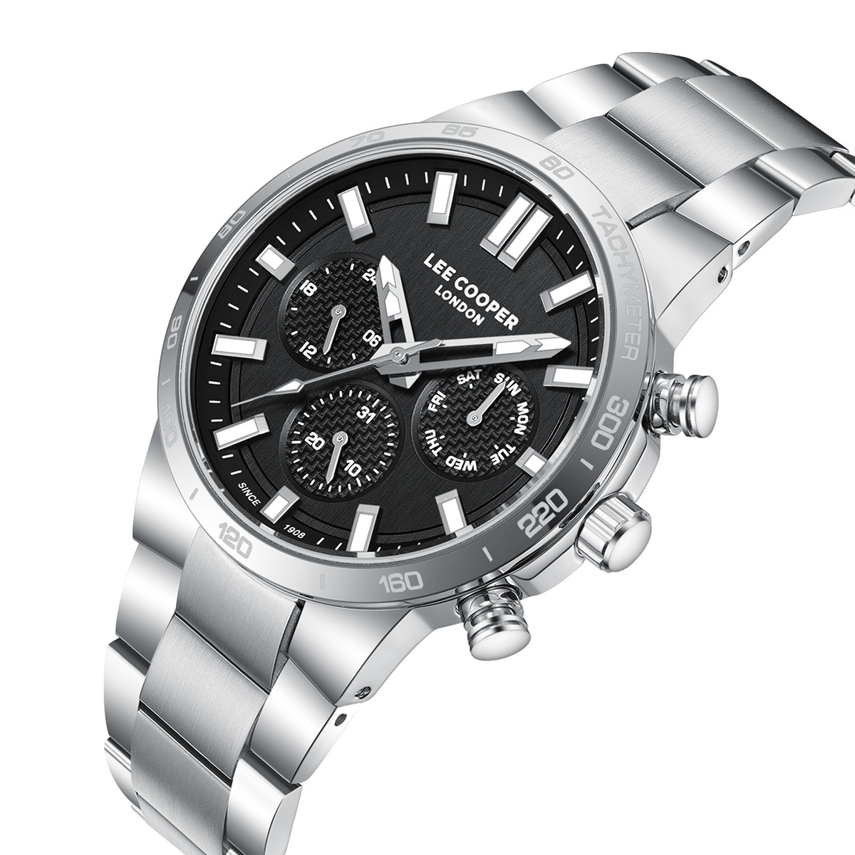 LEE COOPER Multifunction Black Dial 43mm Silver Stainless Steel Bracelet LC08293.350 - 