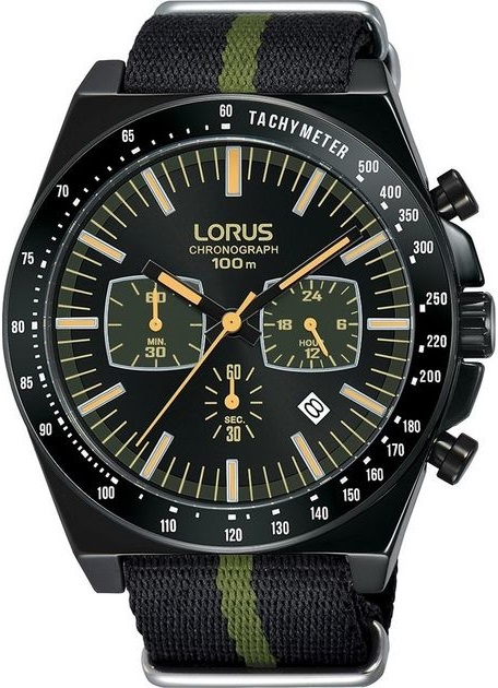 LORUS Sports Chronograph Black Dial 43.5mm Black Stainless Steel Black Fabric Strap RT353GX9 - 