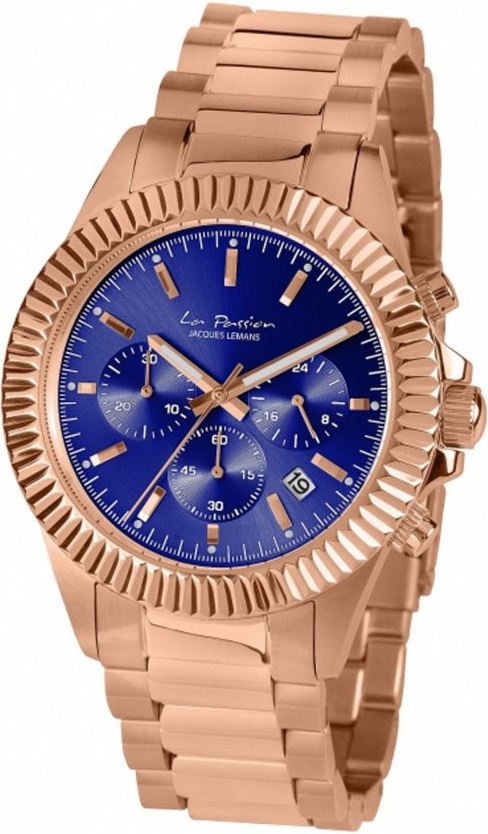 JACQUES LEMANS La Passion Chronograph 42mm Rose Gold Stainless Steel Bracelet LP-111L - 