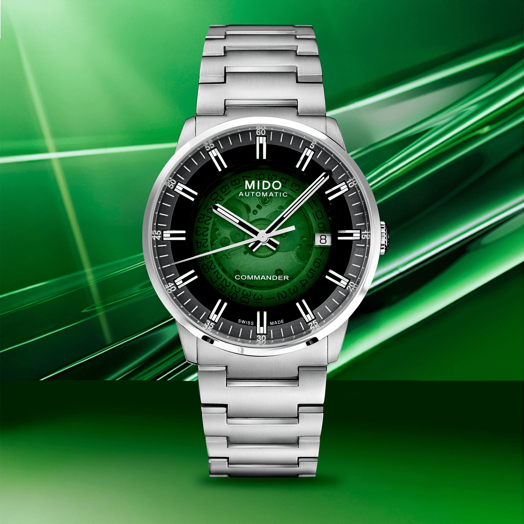 MIDO Commander Gradient See-Through Green Dial 40mm Silver Stainless Steel Bracelet M021.407.11.411.03 - 5