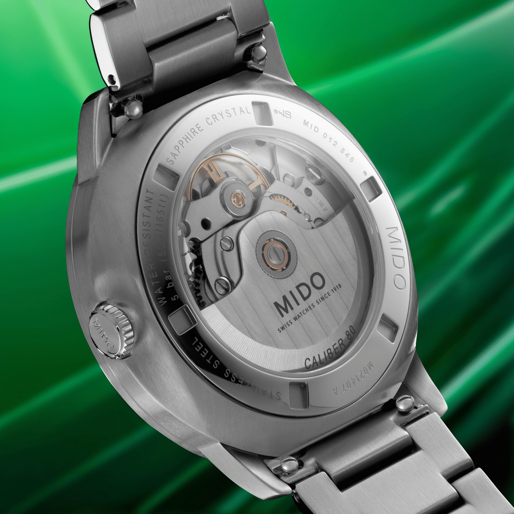 MIDO Commander Gradient See-Through Green Dial 40mm Silver Stainless Steel Bracelet M021.407.11.411.03 - 7