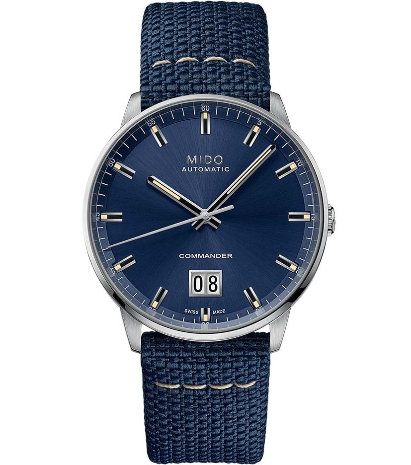 MIDO Commander Big Date Automatic Blue Dial 42mm Silver Stainless Steel Blue Fabric Strap M021.626.17.041.00 - 