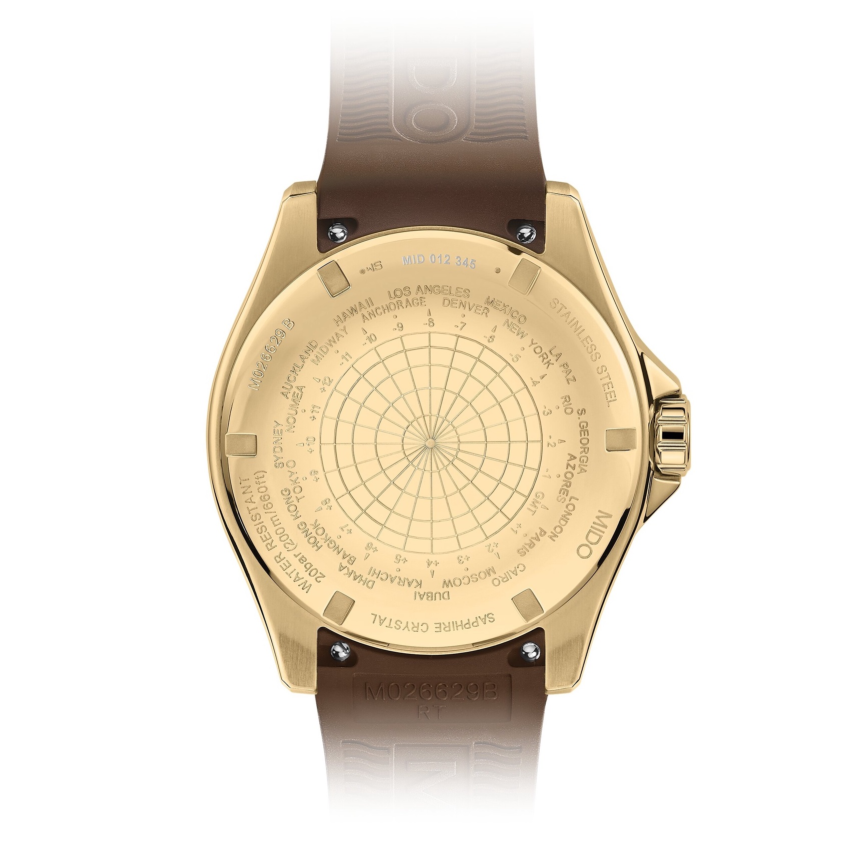 MIDO Ocean Star GMT Black Dial 44mm Gold Stainless Steel Brown Rubber Strap M026.629.37.291.00 - 