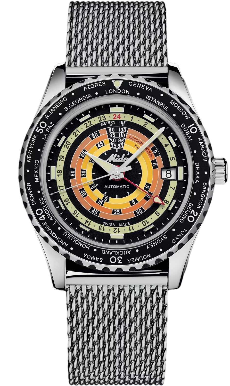 MIDO Ocean Star Decompression World Timer Black Automatic 40.5mm Silver Stainless Steel Mesh Bracelet M026.829.17.051.00 - 